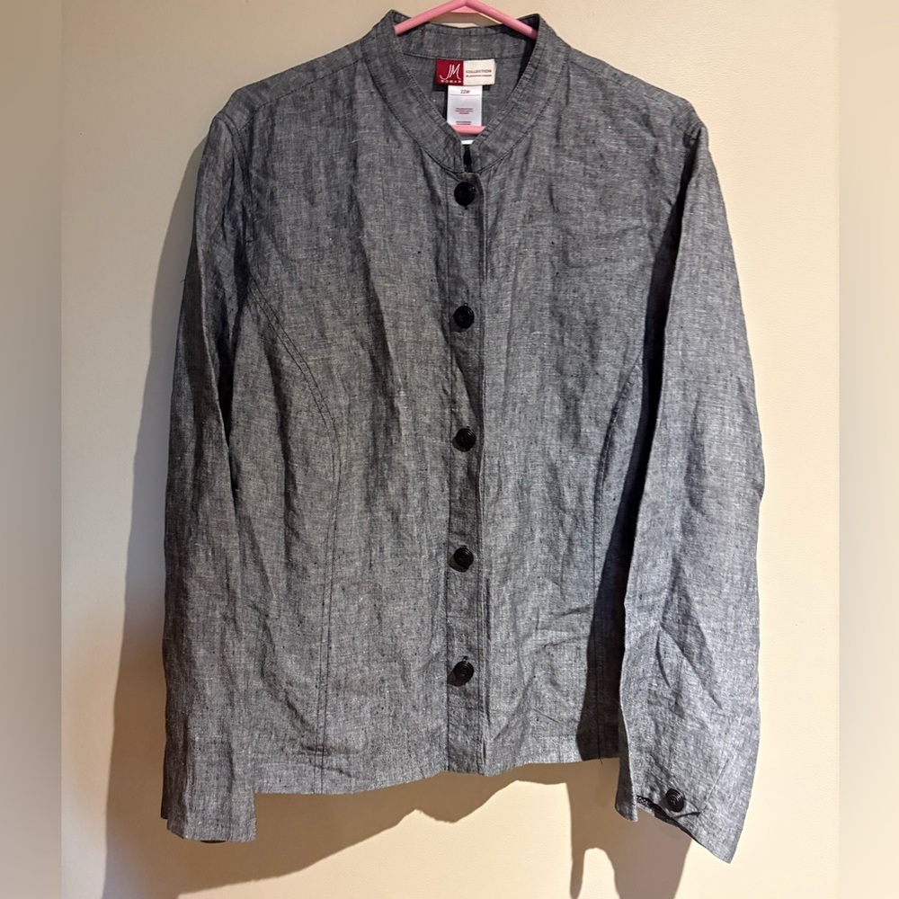 JM Collection 100% Linen Grey Button Down Size 22W